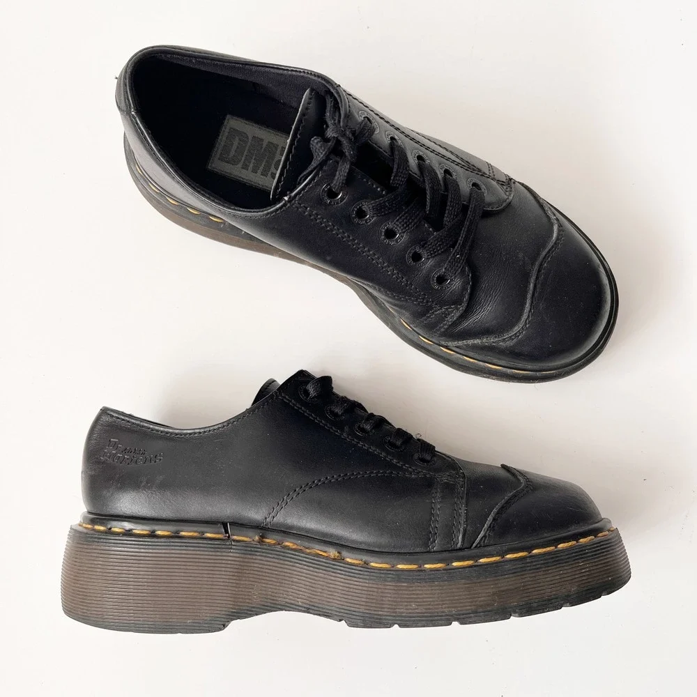 Vintage Dr. Martens Platform Oxfords Brown Leather Chunky Mary Jane Boots Size 9